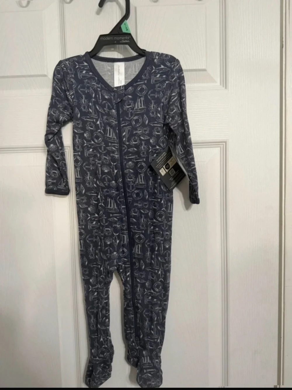 Modern Moments Navy Printed Kids Footed One-Piece